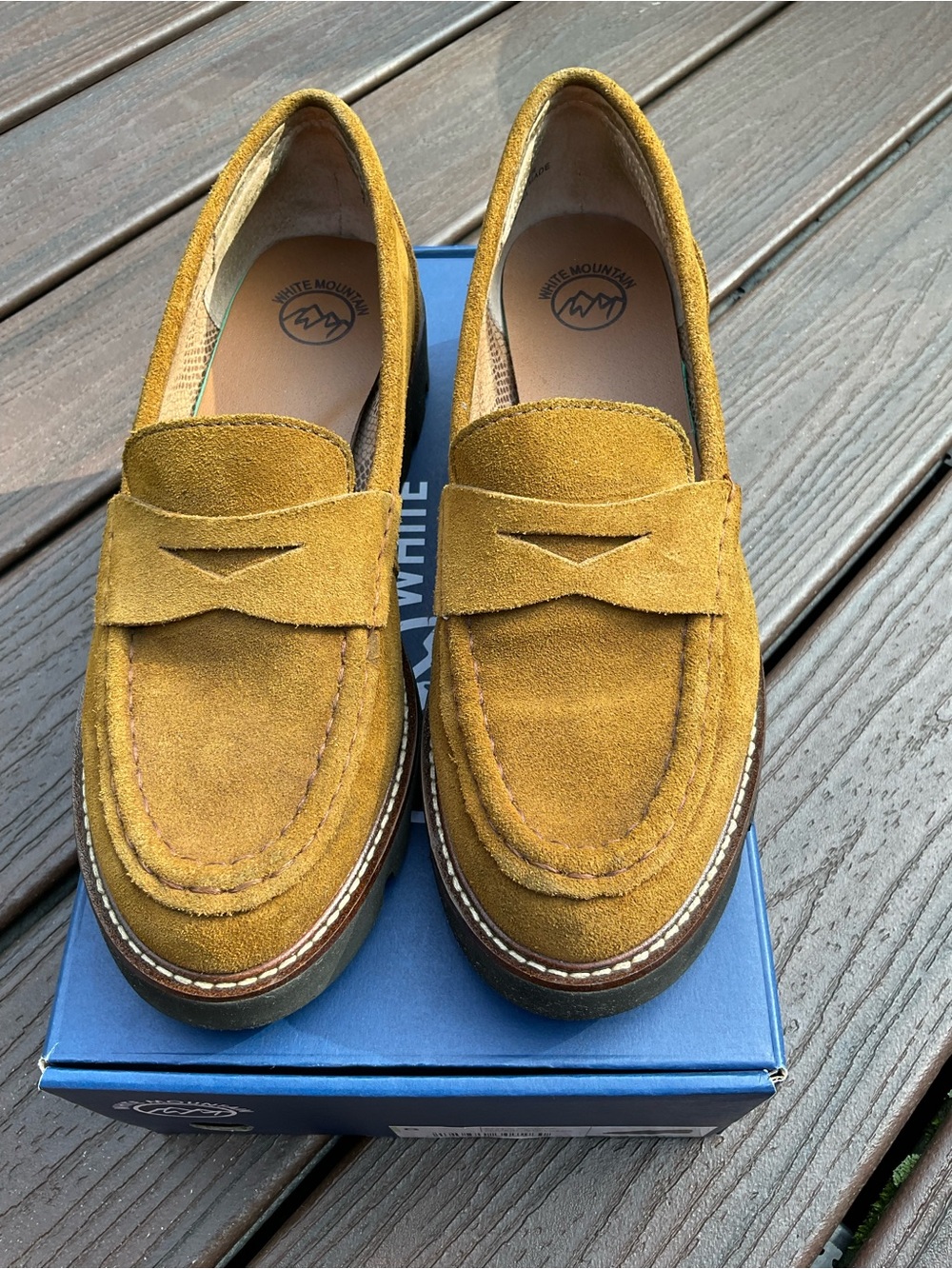 White Mountain Suede Penny Loafers with chunky sole